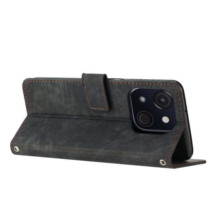 Funda de Cuero Itel A50C con Diseño de Rayas y Cordón (Negro)
