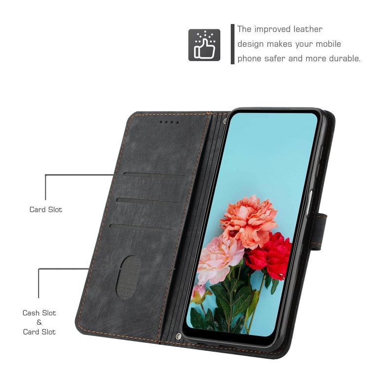 Funda de Cuero Itel A50C con Diseño de Rayas y Cordón (Negro)