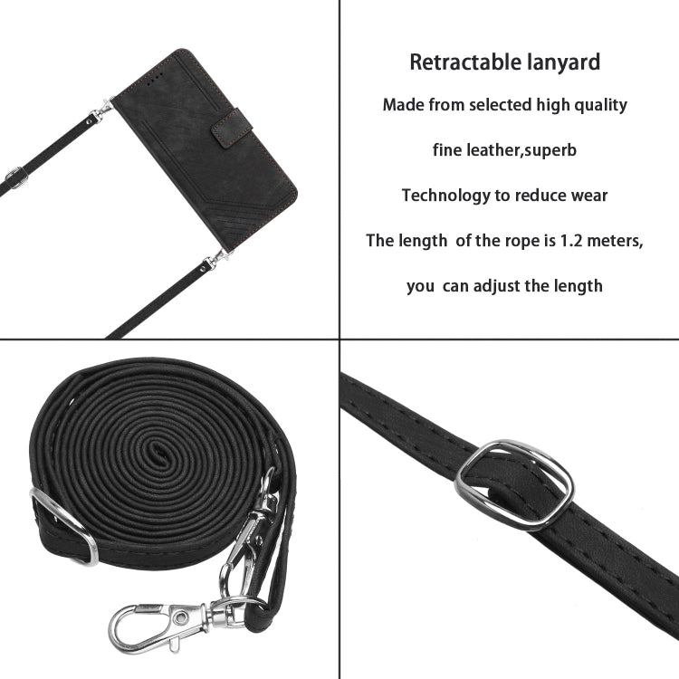 Funda de Cuero Itel A50C con Diseño de Rayas y Cordón (Negro)