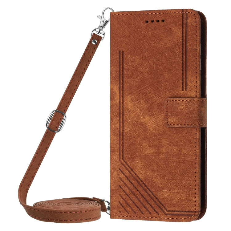 Funda de Cuero Itel A50 con Diseño de Rayas y Cordón (Marrón)