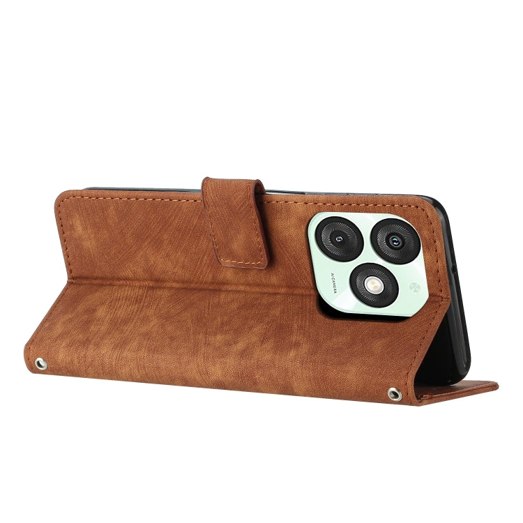 Funda de Cuero Itel A50 con Diseño de Rayas y Cordón (Marrón)