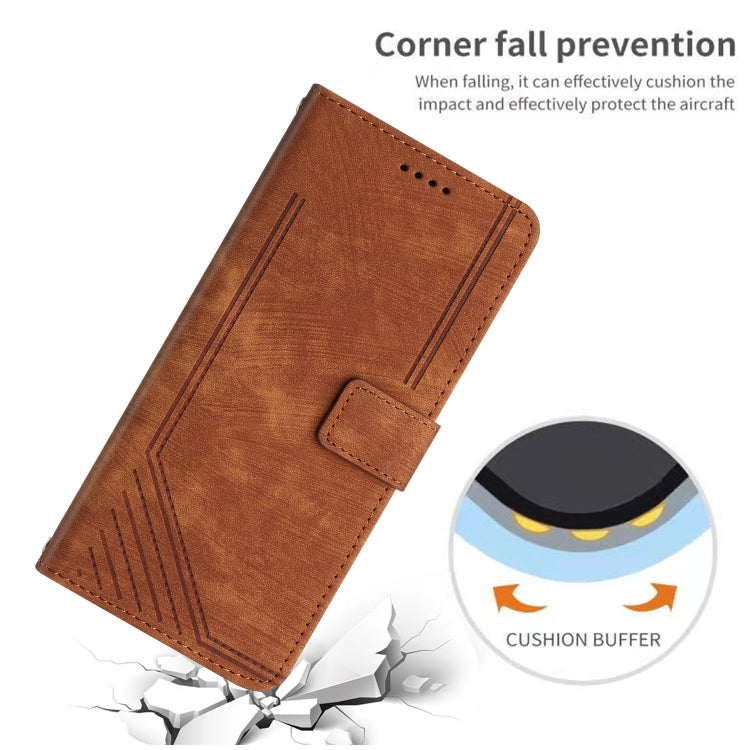 Funda de Cuero Itel A50 con Diseño de Rayas y Cordón (Marrón)