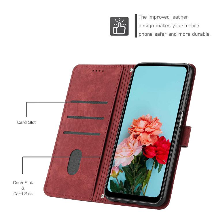 Funda de Cuero Itel S25 con Diseño de Rayas y Cordón (Rojo)