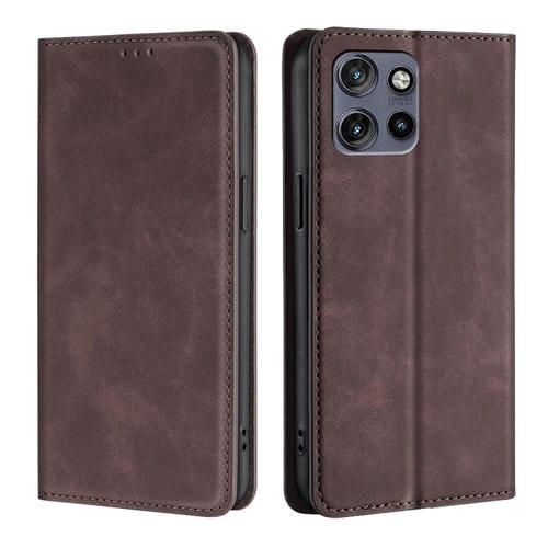 Funda de Cuero Magnética con Tacto de Piel para Motorola Edge 50 Neo 5G (Marrón Oscuro)