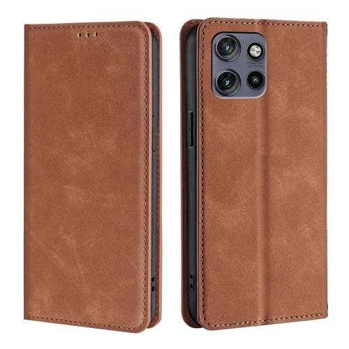 Funda de Cuero Magnética con Tacto de Piel para Motorola Edge 50 Neo 5G (Marrón Claro)