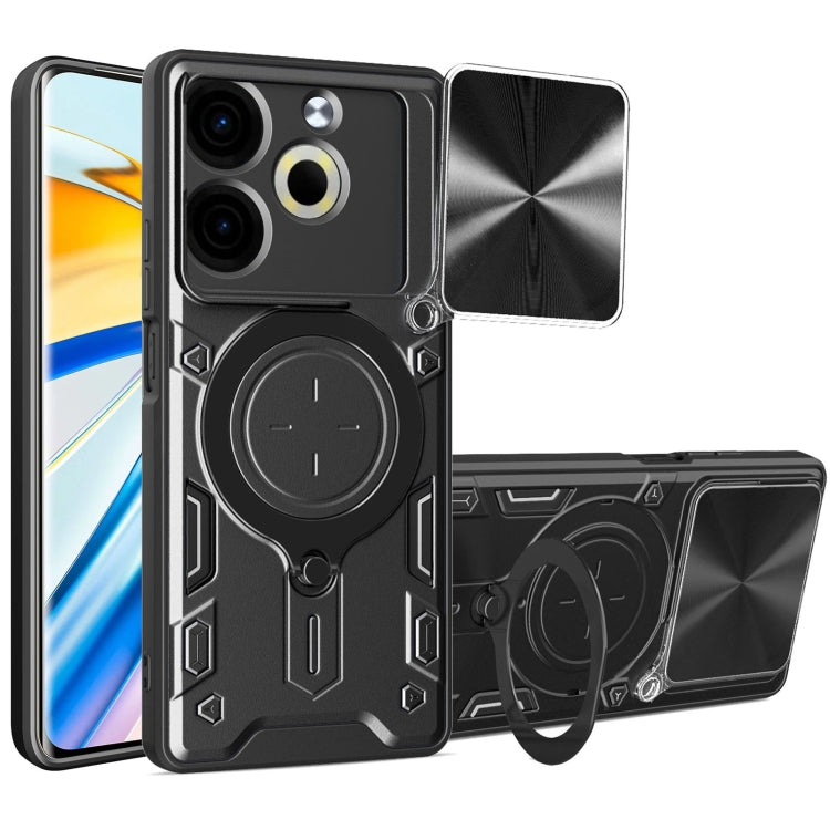 Funda para Teléfono Tecno Pova 6 Neo 4G con Soporte Magnético Deslizante y Textura de Cd (Negro)