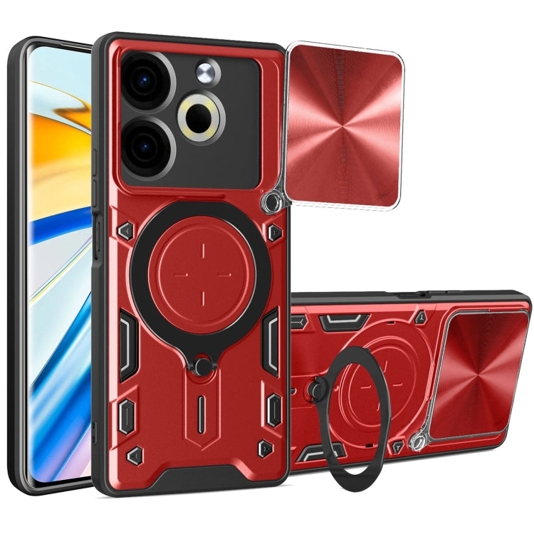 Funda para Teléfono Tecno Pova 6 Neo 4G con Soporte Magnético Deslizante (Rojo)