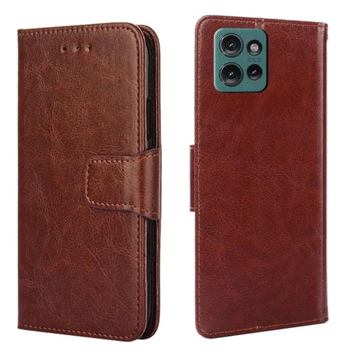 Funda de Cuero con Textura de Cristal para Motorola Edge 50 5G (Marrón)