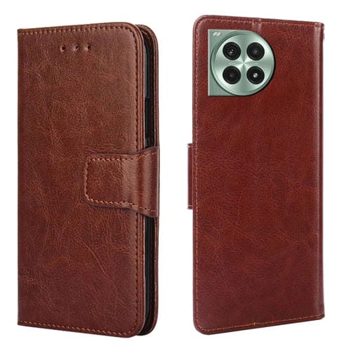 Funda de Cuero con Textura de Cristal para OnePlus Ace 3 Pro 5G (Marrón)