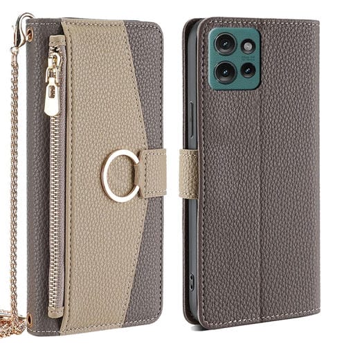 Funda de Cuero con Textura de Lichi para Motorola Edge 50 5G (Gris)