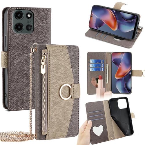 Funda de Cuero con Textura de Lichi para Motorola Moto G 5G 2025 (Gris)