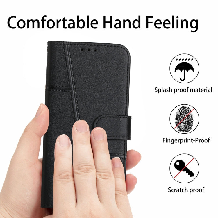 Funda de Cuero Textura Becerro con Costuras para Teléfono Itel A80 (Negro)