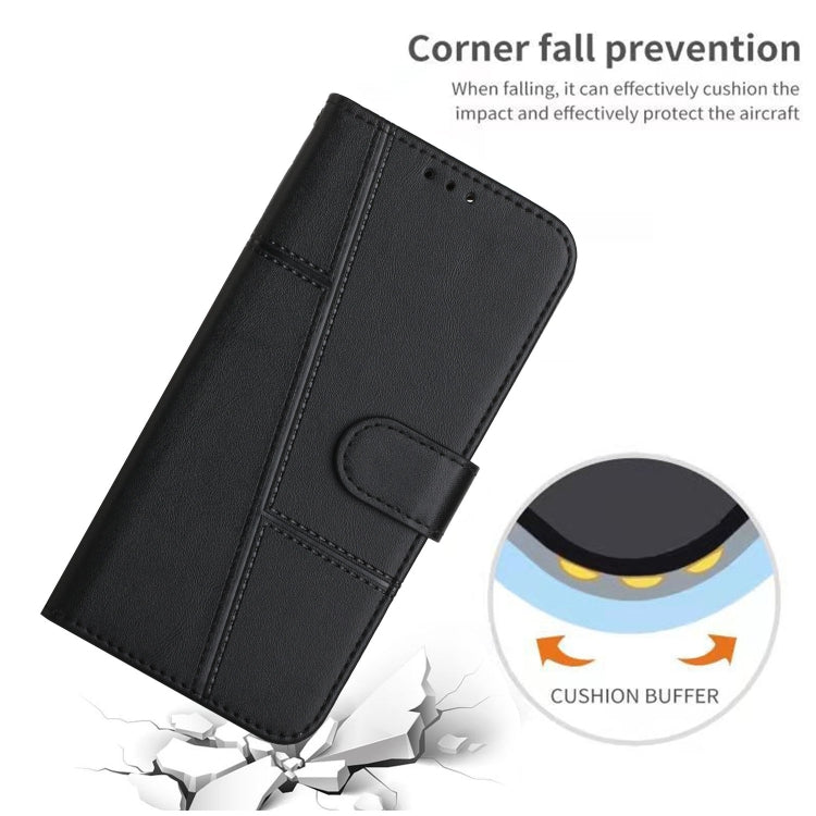 Funda de Cuero Textura Becerro con Costuras para Teléfono Itel A80 (Negro)