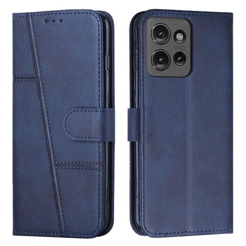 Funda de Cuero con Textura de Becerro y Hebilla para Motorola Moto G Power/G Play (2025) (Azul)
