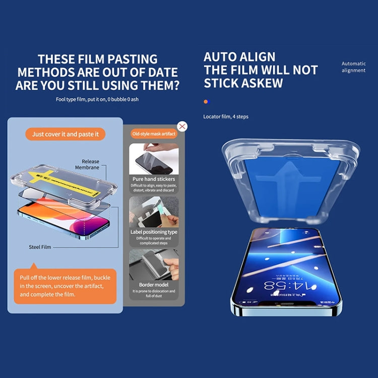 Película de Vidrio Templado para iPhone 15 Antiestática Prueba de Polvo Fijación Rápida Anti-Peeping (25 Piezas) - MOVILSTORE
