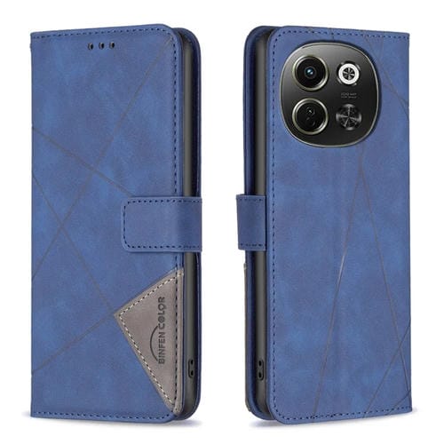 Funda de Cuero con Textura de Rombos y Hebilla Magnética para Tecno Pova 6 Neo 5G y Spark 30 5G (Azul)