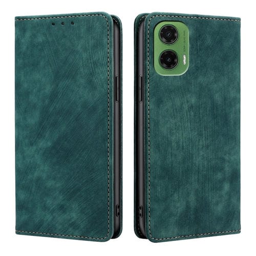 Funda de Cuero Magnética con Cepillo Antirrobo RFID para Motorola Moto G35 5G (Verde)