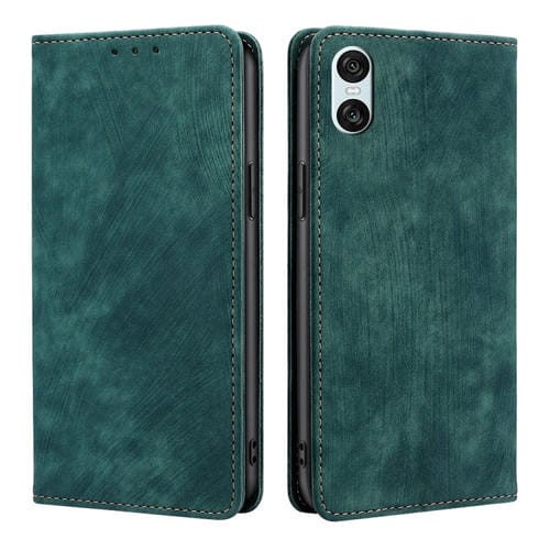 Funda de Cuero Magnética para Sony Xperia 10 Vi con Cepillo Antirrobo Rfid (Verde)