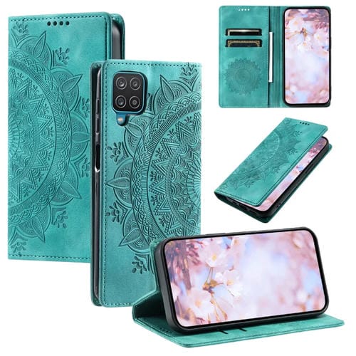 Estuche para Teléfono Samsung Galaxy A12 5G M12 F12 Cuero Magnético Relieve Tótem (Verde)