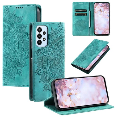 Estuche para Teléfono Samsung Galaxy A23 4G F23 5G Cuero Magnético Relieve de Tótem (Verde)