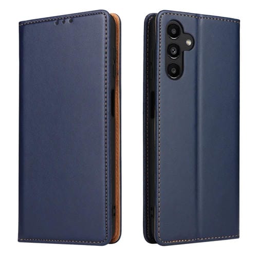 Funda para teléfono Samsung Galaxy A35 5G Fierre Shann PU con textura de cuero genuino (Azul)