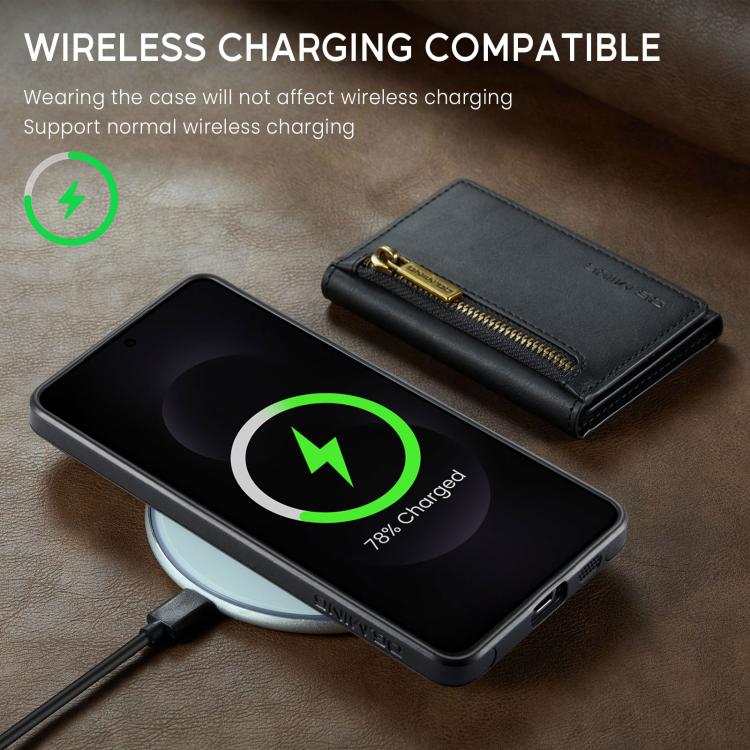 Funda de cuero desmontable con cremallera RFID para Samsung Galaxy S25 Edge 5G DG.MING M5 Series (negro)