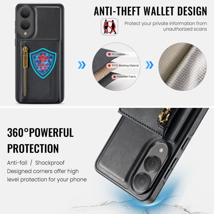 Funda de cuero desmontable con cremallera RFID para Samsung Galaxy S25 Edge 5G DG.MING M5 Series (negro)