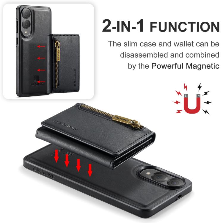 Funda de cuero desmontable con cremallera RFID para Samsung Galaxy S25 Edge 5G DG.MING M5 Series (negro)
