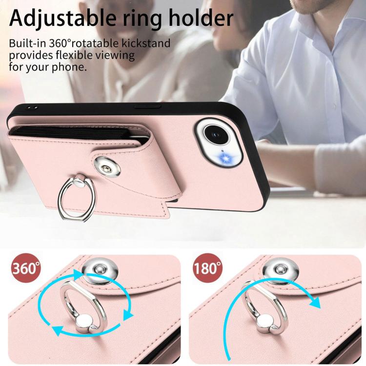 Funda para iPhone 16e con tarjetero y anillo (rosa)