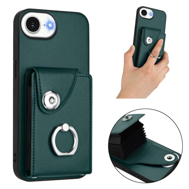 Funda para iPhone 16e con tarjetero y anillo (verde)