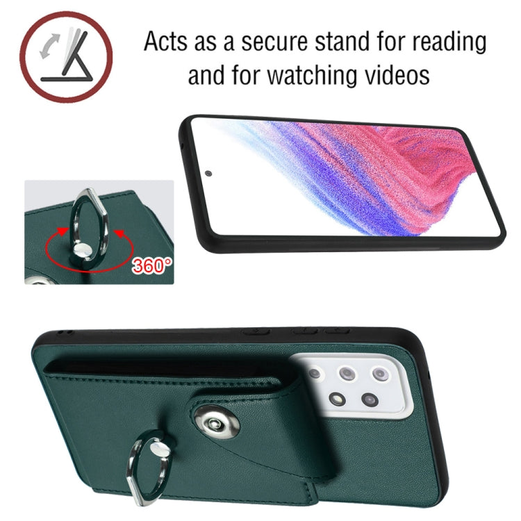 Funda para Teléfono Samsung Galaxy A33 5G de PU con Soporte para Anillo y Bolsa para Tarjeta (Verde)