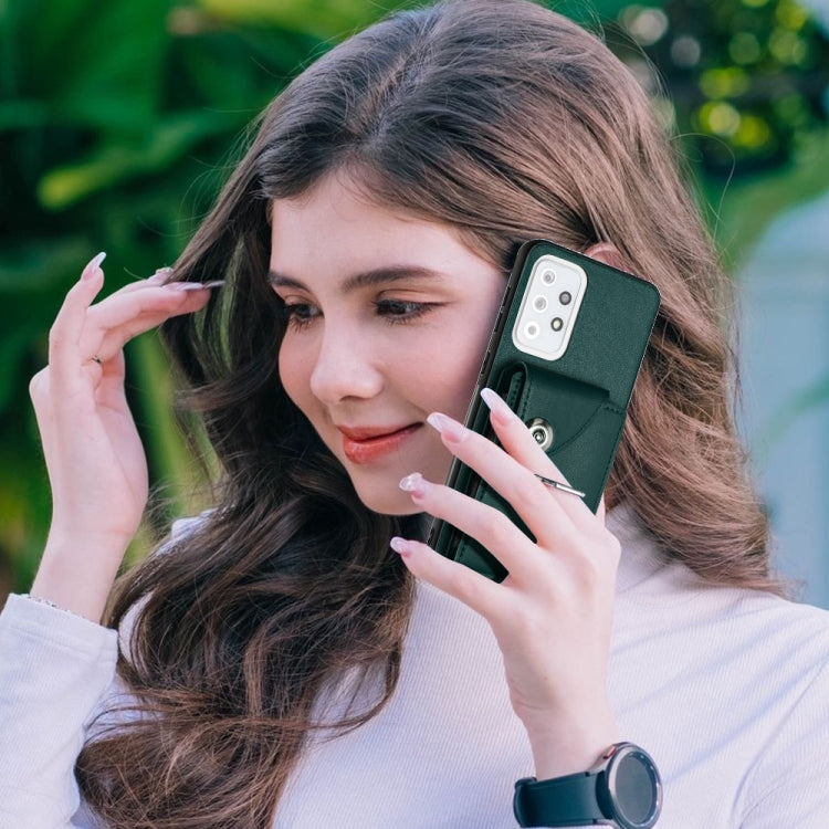 Funda para Teléfono Samsung Galaxy A33 5G de PU con Soporte para Anillo y Bolsa para Tarjeta (Verde)