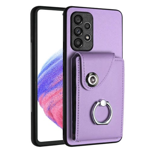 Funda para Teléfono Samsung Galaxy A52 5G de PU con Soporte para Anillo y Bolsa para Tarjeta (Púrpura)