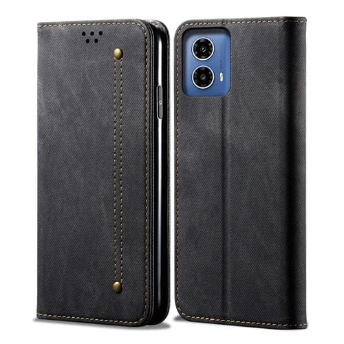 Funda de Cuero con Tapa y Textura Vaquera para Motorola Moto G35 (Negra)