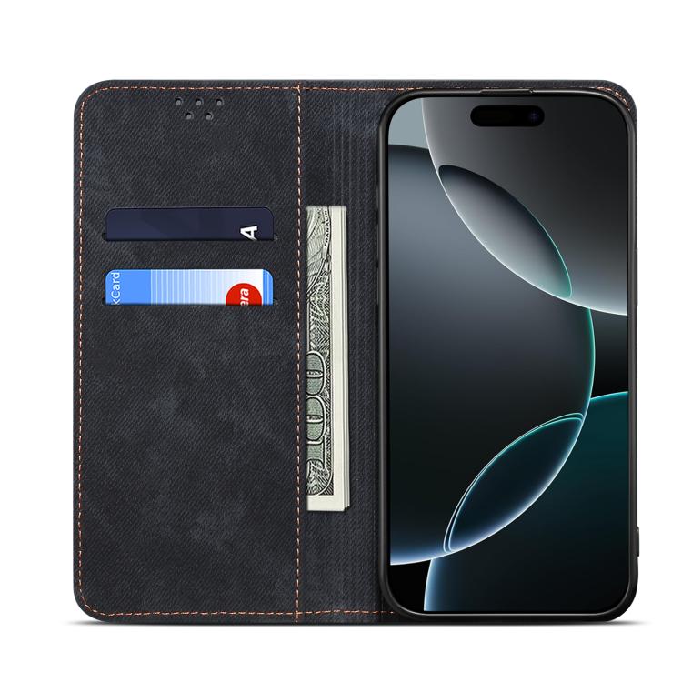 Funda de cuero con tapa y textura vaquera para Motorola Edge 5G 2025 (negra)