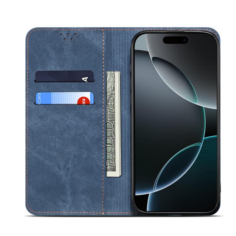 Funda de cuero con tapa y textura vaquera para Motorola Moto G56 5G (azul)