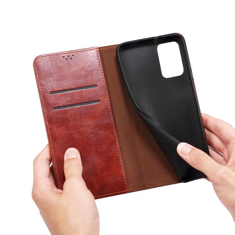 Funda de cuero con textura Crazy Horse y cera de aceite para Motorola Edge 60 (marrón)