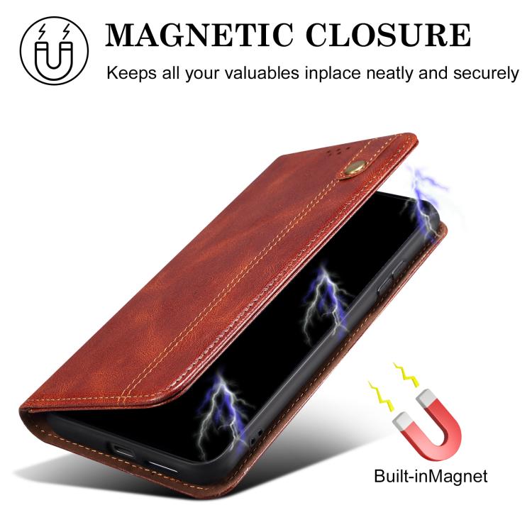 Funda de cuero con textura Crazy Horse y cera de aceite para Motorola Edge 60 (marrón)