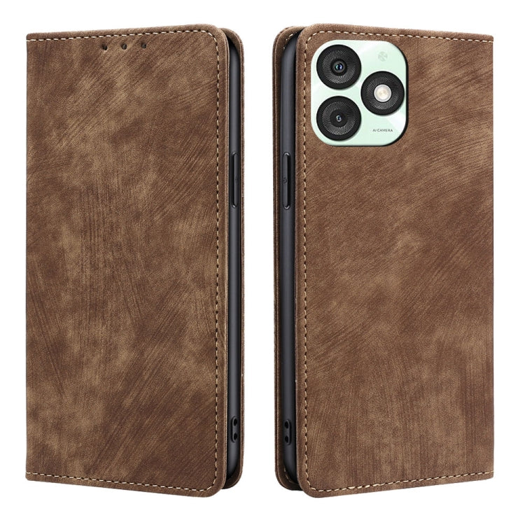 Funda de Cuero Magnética con Cepillo Antirrobo RFID para Teléfono Itel A50 4G (Marrón)