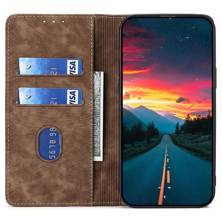 Funda de Cuero Magnética con Cepillo Antirrobo RFID para Teléfono Itel A50 4G (Marrón)