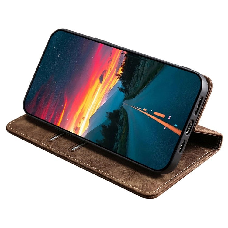 Funda de Cuero Magnética con Cepillo Antirrobo RFID para Teléfono Itel A50 4G (Marrón)