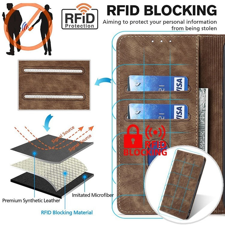 Funda de Cuero Magnética con Cepillo Antirrobo RFID para Teléfono Itel A50 4G (Marrón)