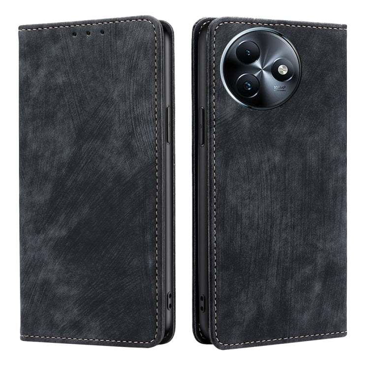 Funda de Cuero Magnética con Cepillo Antirrobo Rfid para Itel S24 4G (Negra)