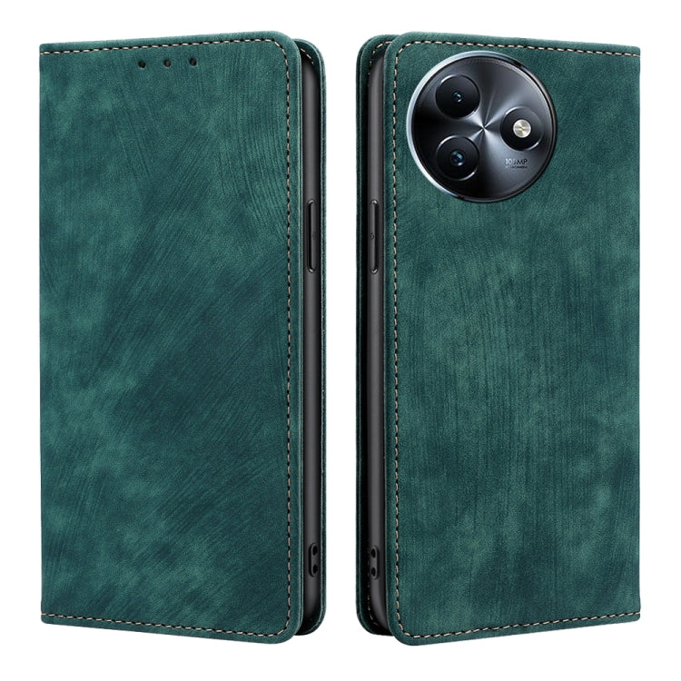 Funda de Cuero Magnética Itel S24 4G con Cepillo Antirrobo Rfid (Verde)