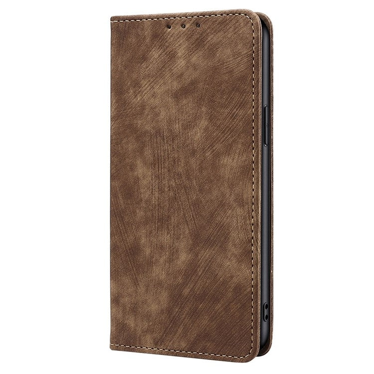 Funda de Cuero Magnética con Cepillo Antirrobo Rfid para Teléfono Itel A50C 4G (Marrón)