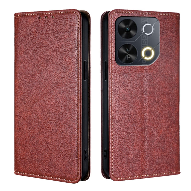 Funda de Cuero Magnética Itel P65 con Acabado Brillante (Marrón)
