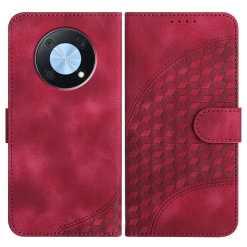 Funda de Cuero con Relieve Cabeza de Elefante para Huawei Enjoy 50 Pro y Nova Y90 con Cordón (Rosa Rojo)