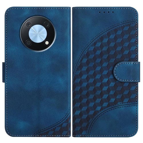 Funda de Cuero con Relieve de Cabeza de Elefante para Huawei Enjoy 50 Pro y Nova Y90 con Cordón (Azul Real)