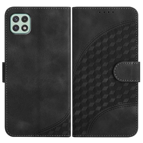 Funda para Samsung Galaxy A22 5G Yx0060 de Cuero con Relieve y Cabeza de Elefante con Cordón (Negro)