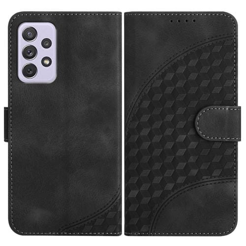 Funda de Cuero Samsung Galaxy A72 4G 5G Yx0060 con Relieve y Cabeza de Elefante con Cordón (Negro)